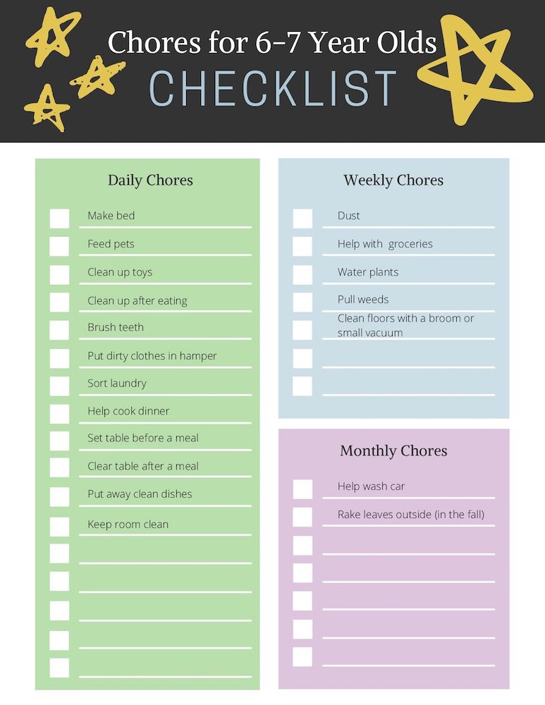 Printable Chore List For 7 Year Old