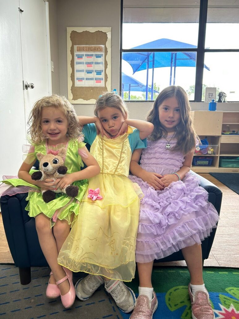 children at school in princess dresses at preschool and daycare at cadence academy preschool in the colony texas