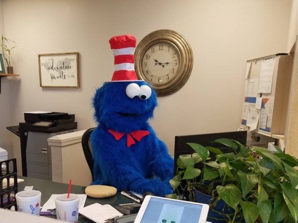 cookie_monster_working_front_desk_canterbury_preparatory_school_overland_park_ks-601x450