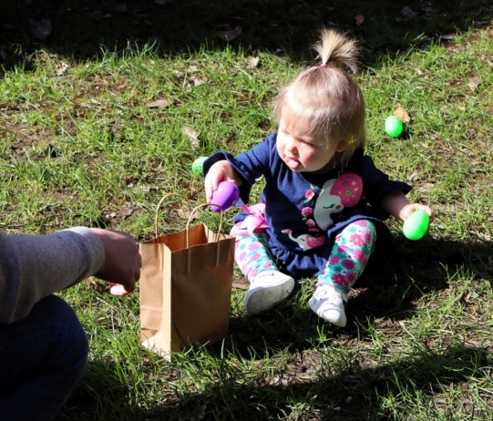 toddler collecting eggs at Cadence Academy Preschool and Daycare Yelm Highway in Olympia, Washington