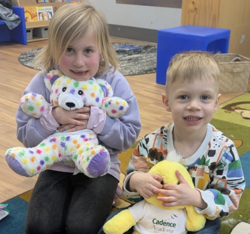 children with stuffed animal they have made at cadence academy preschool 454 eliot