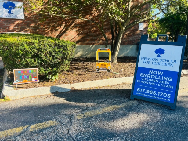back to school sign up outside preschool and daycare newton school for children 455