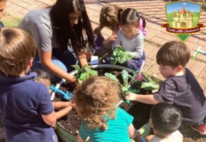 A photo of children plating plants in dirt of preschool and daycare Hebron 336