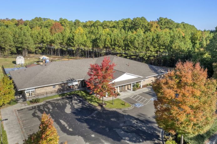 Aerial View Cadence Academy Preschool in Brier Creek Surrounded By Trees