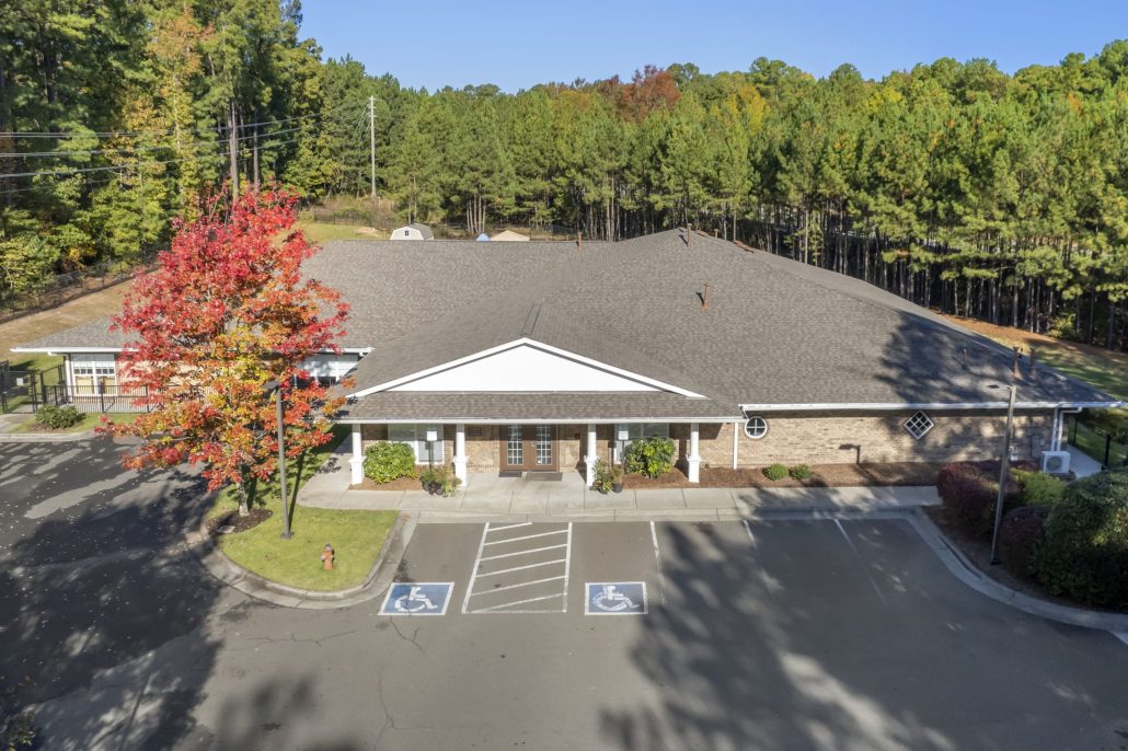 Aerial View Cadence Academy Preschool in Brier Creek Surrounded By Trees