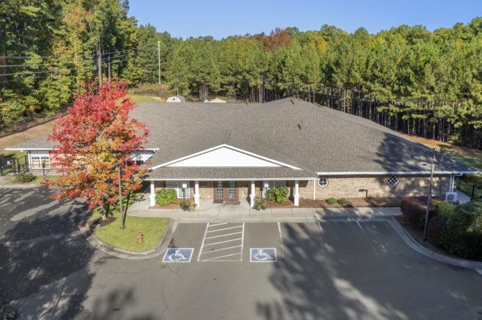 Aerial View Cadence Academy Preschool in Brier Creek Surrounded By Trees