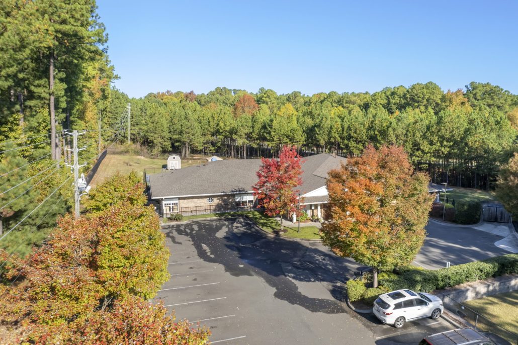 Aerial View Cadence Academy Preschool in Brier Creek Surrounded By Trees