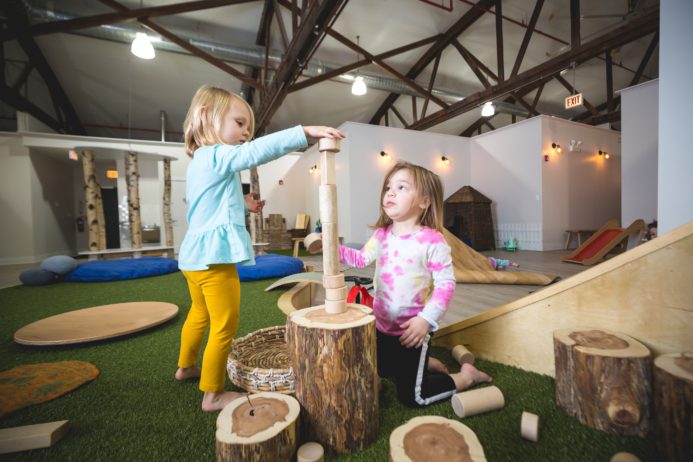 Preschooler kids playing gross motor inside landscape (2)