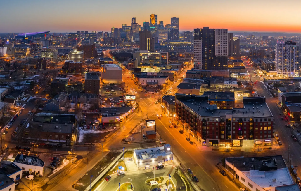 Twin cities at night