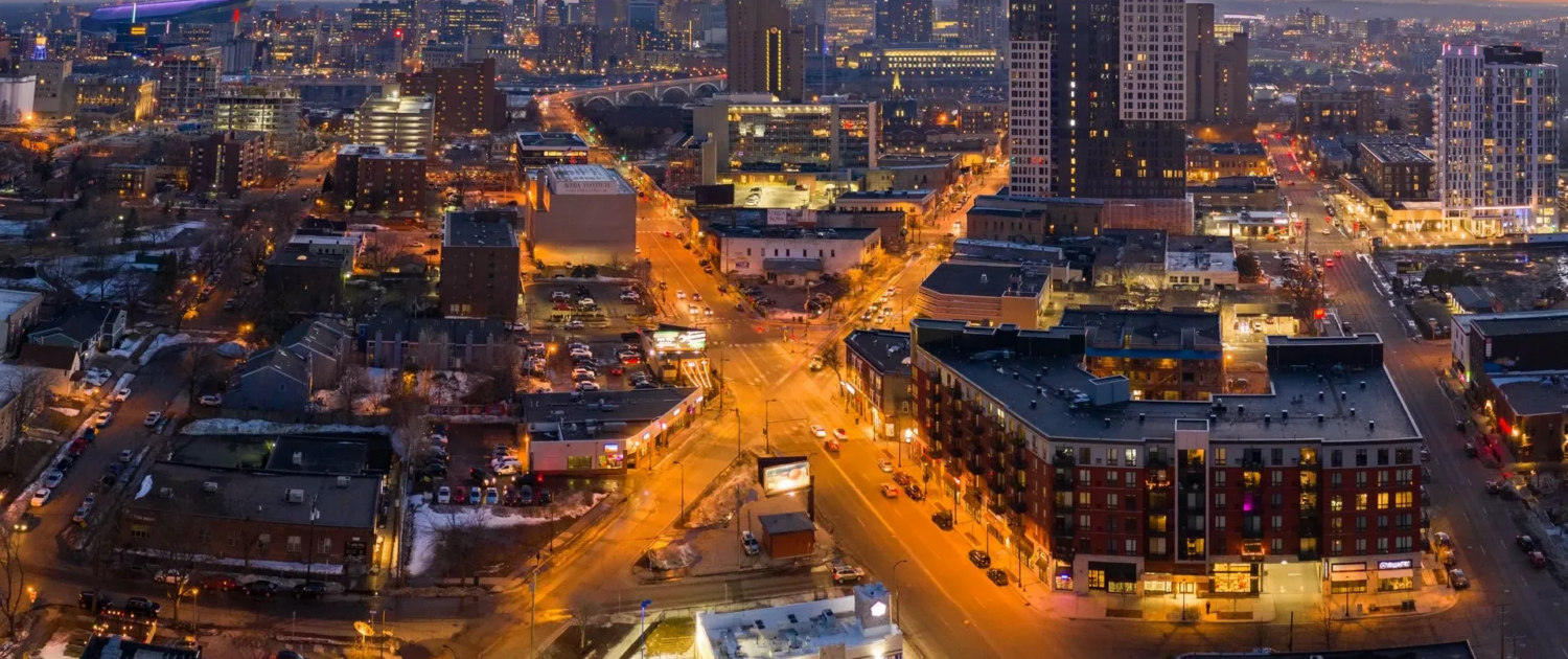 Twin cities at night