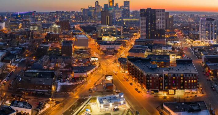 Twin cities at night